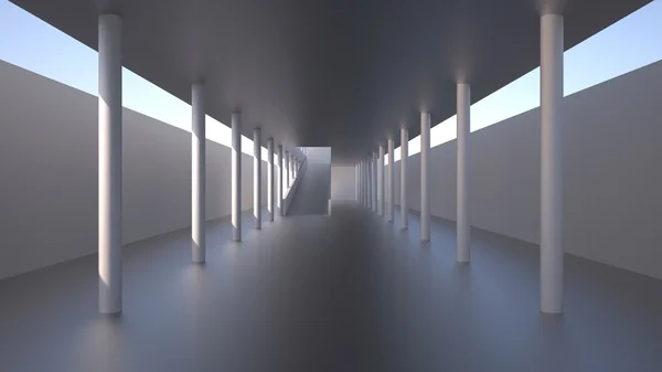 Representación interior blanca moderna en el espacio 3D —  Fotos de Stock