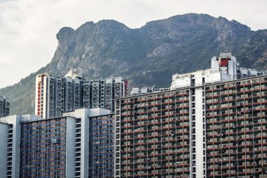 paisaje de vivienda de Hong kong bajo roca León