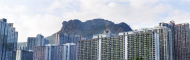paisaje de vivienda de Hong kong bajo roca León