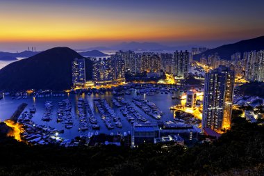 Hong kong güzel günbatımı, aberdeen tayfun barınaklar