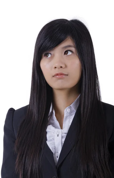 Asian pretty girl smile face and look to left — Stock Photo, Image