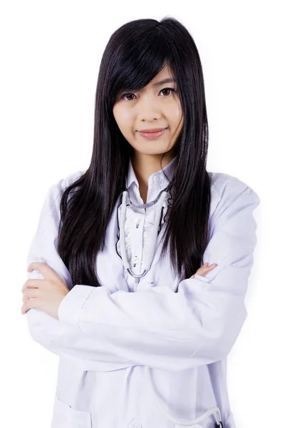 Asiático médico de medicina mulher, close-up retrato no branco backgroun — Fotografia de Stock