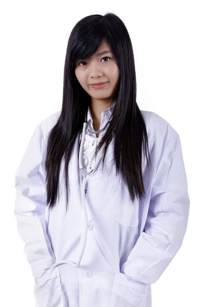 Asiatisk medicin doktor kvinna, närbild porträtt på vita bak — Stockfoto