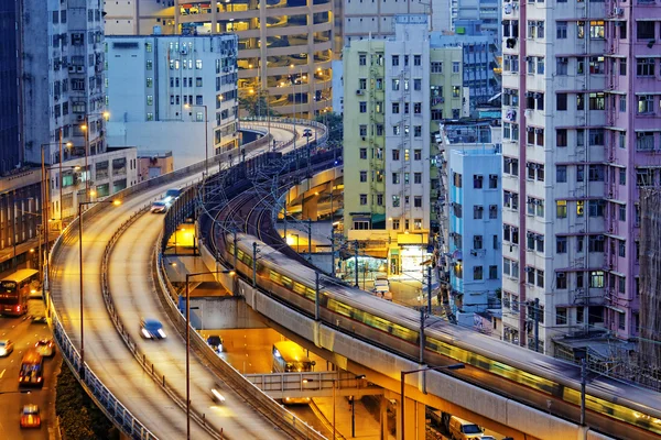 very high-speed train go through the HongKong financial center