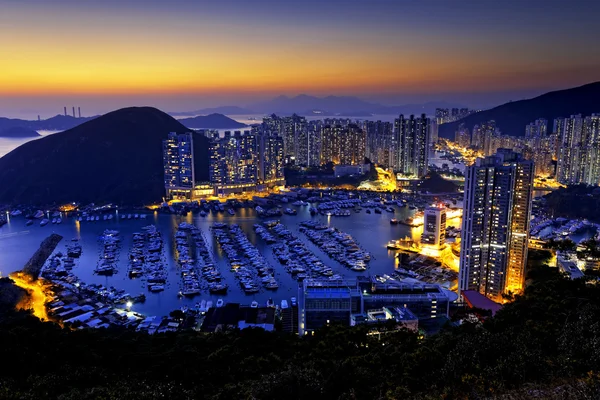 Hong Kong beautiful sunset , Aberdeen Typhoon Shelters — Stock Photo, Image