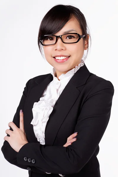 Asiatico donna sorriso faccia su bianco — Foto Stock