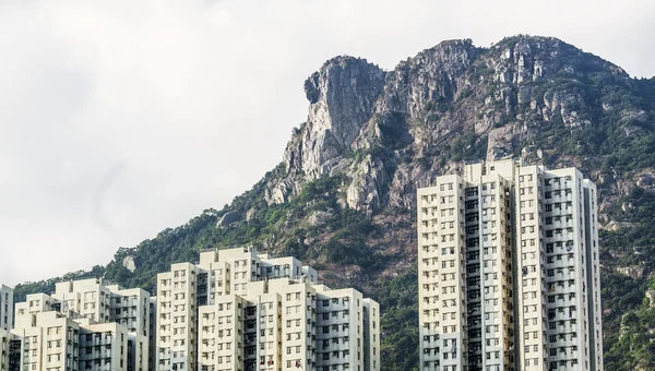 Hong Kong Paisaje de la vivienda bajo Lion Rock Imagen de stock