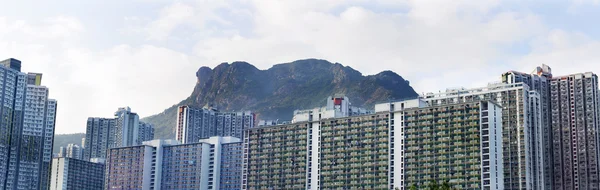 Hong Kong Paisaje de la vivienda bajo Lion Rock Imágenes de stock libres de derechos