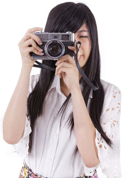 Menina asiática com vintage câmera retro . Imagem De Stock