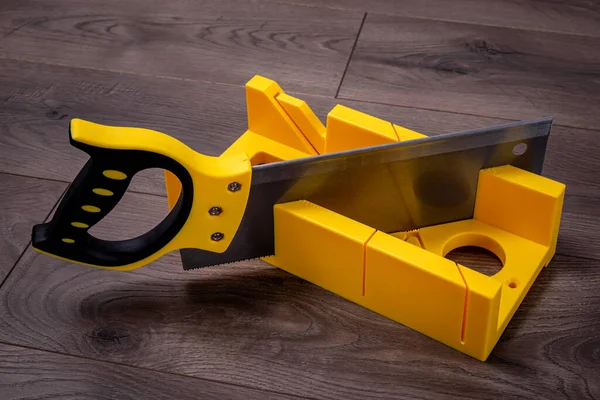 Construction Tool Miter Saw Miter Box Laminate Floor — Stock Photo, Image