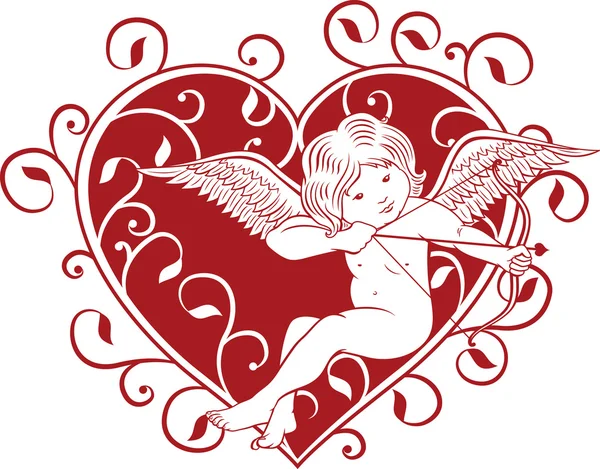 Cupid and Heart — Stock Vector