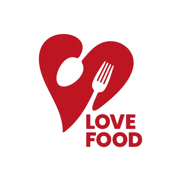 Szablon Logo Love Food Abstrakcyjny Widelec Łyżka Kształcie Serca Jeden — Wektor stockowy