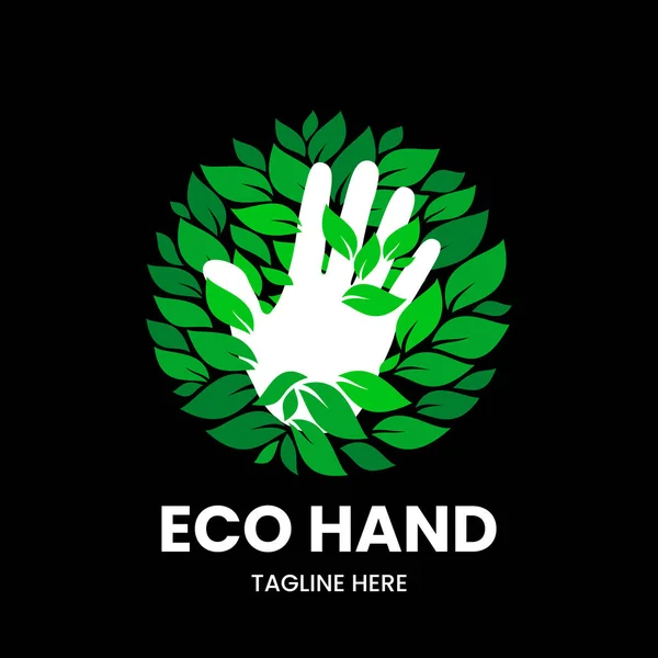 Шаблон Логотипу Eco Hand Рука Зеленим Листям Фондовий Вектор Емблема — стоковий вектор