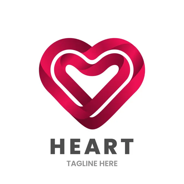Modelo Design Logotipo Coração Coração Abstrato Feito Fita Vermelho Ilustração — Vetor de Stock