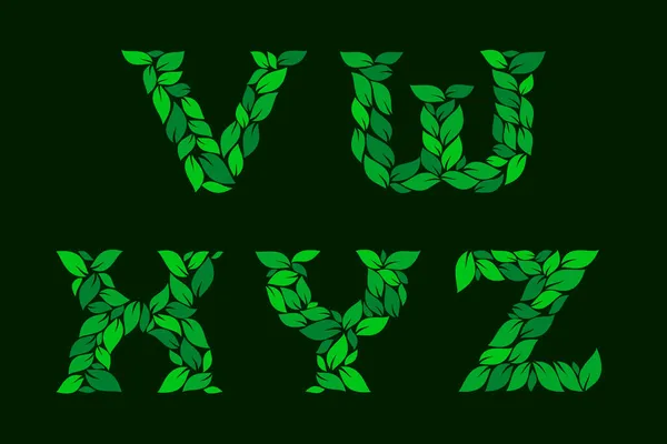 Γράμματα Φτιαγμένα Από Πράσινα Φύλλα Εικονογράφηση Διανύσματος Αρχείου Για Σχεδιασμό — Διανυσματικό Αρχείο
