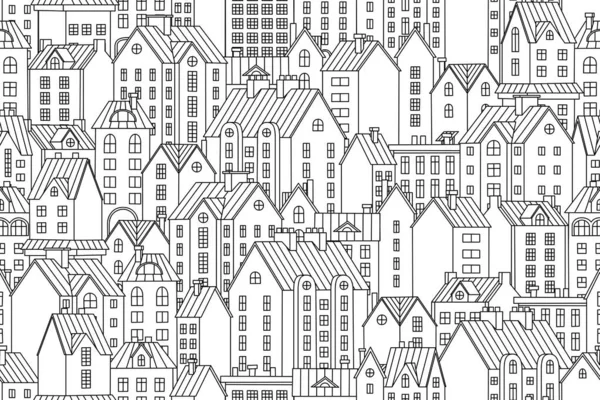 Vektorové Bezproblémové Pozadí Měšťanskými Domy Ručně Kreslené Domy Jedné Barvě — Stockový vektor