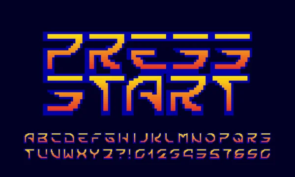 Druk Start Alfabet Lettertype Pixelletters Cijfers Leestekens 80S Arcade Video — Stockvector