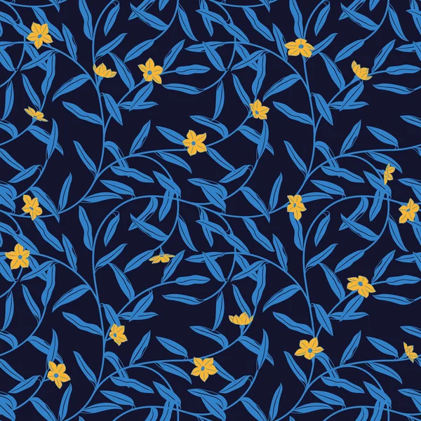 Leaves Little Yellow Flowers Seamless Pattern Stock Vector Illustration — Stockvektor