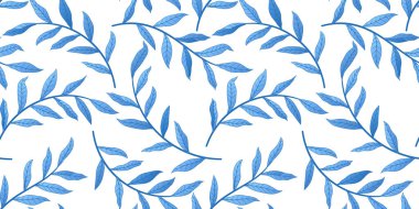 Falling leaves seamless background in blue colors. Stock vector illustration