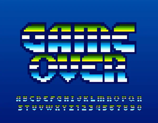 Game Alphabet Font Pixel Letters Numbers 80S Arcade Video Game — стоковый вектор