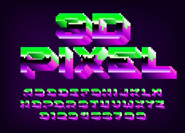 Pixel Alphabet Font Digital Letters Numbers 80S Arcade Video Game — Stockvector