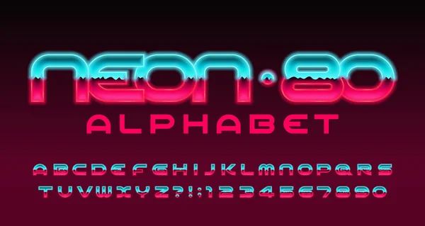 Neon Alphabet Font Glowing Letters Numbers Stock Vector Typeface Your — стоковый вектор