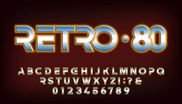 Retro Alfabet Lettertype Neon Gloeiende Letters Cijfers Voorraad Vector Typescript — Stockvector