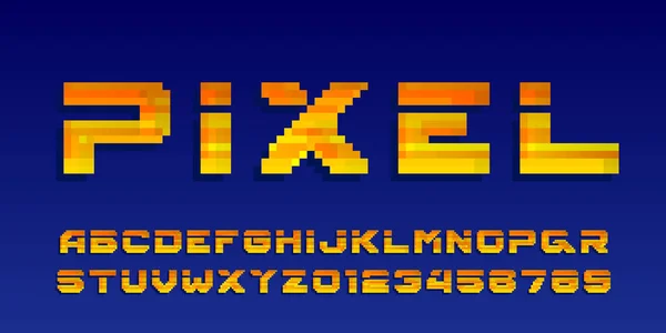 Pixel Alfabeto Fuente Letras Números Digitales 80S Arcade Tipografía Videojuegos — Vector de stock