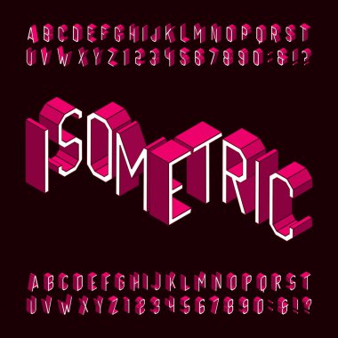 İzometrik alfabe yazı tipi. Üç boyutlu harfler ve sayılar. Tipografi dizaynınız için stok vektör tipi.