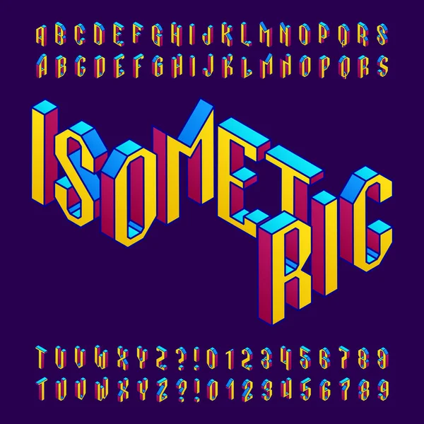Isometrische Alfabet Lettertype Kleurrijke Letters Cijfers Voorraad Vector Lettertype Voor — Stockvector