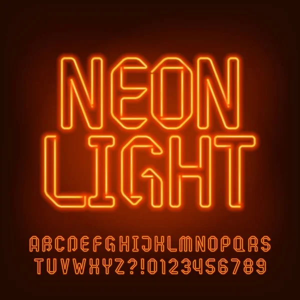 Schrift Neonlicht Neonlicht Geometrische Buchstaben Zahlen Und Symbole Bestandsvektor Typoskript — Stockvektor