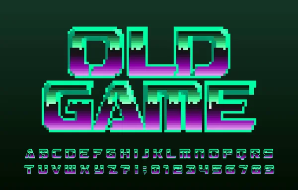 Old Game Alfabet Lettertype Digitale Letters Cijfers 80S Arcade Video — Stockvector