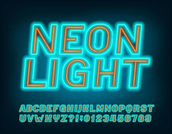 Neon Light Alphabet Font Two Color Neon Light Letters Numbers — Stock Vector