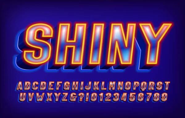 Glänzende Schrift Aus Dem Alphabet Neon Buchstaben Und Zahlen Stockvektorschrift — Stockvektor