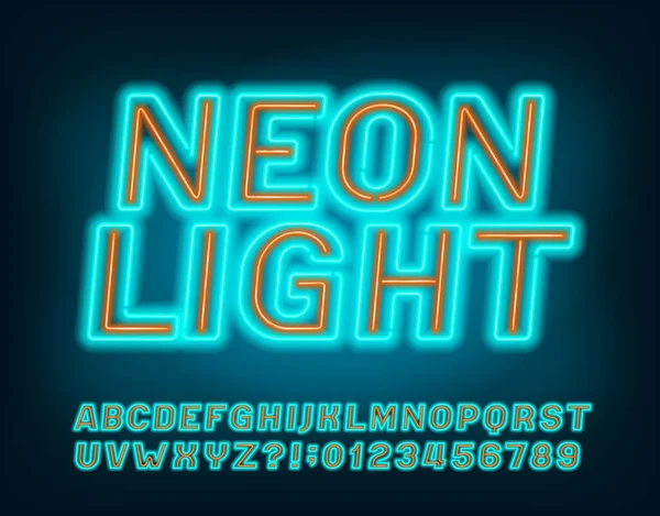 Neon Light Alfabet Lettertype Twee Kleuren Neon Lichte Letters Cijfers Rechtenvrije Stockvectors