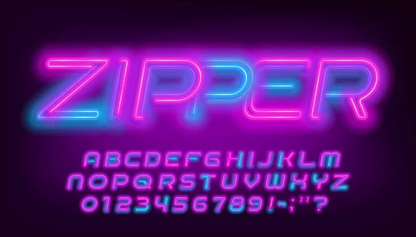 Zip Písmo Abecedy Neonová Písmena Čísla Symboly Skladový Vektorový Typ Vektorová Grafika