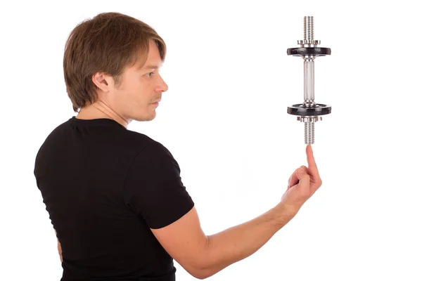 Man play met zware dumbbell — Stockfoto