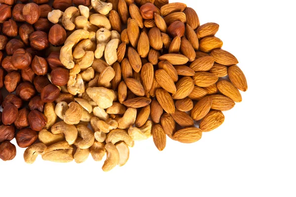 Hazelnuts, cashews, almonds — Stock Photo, Image