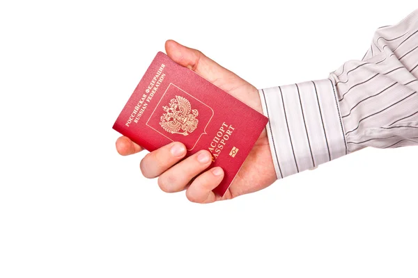 Um homem segurando um passaporte — Fotografia de Stock