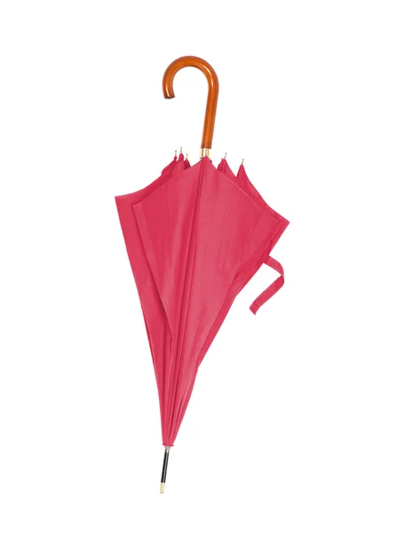 Закрытый красный зонтик на белом фоне — стоковое фото