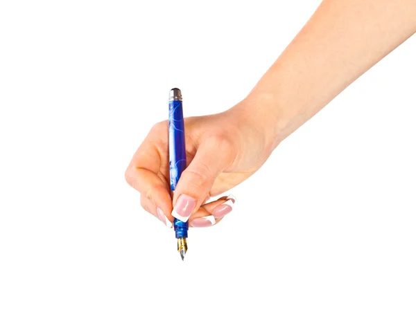 Mano con pluma estilográfica sobre fondo blanco —  Fotos de Stock