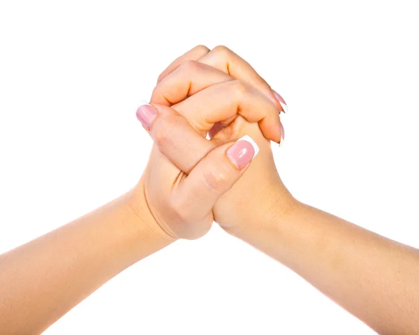 Kvinnornas händer med fingrar flätas samman — Stockfoto