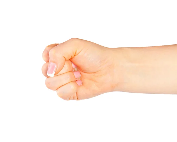 A mão das mulheres está apertada em um punho — Fotografia de Stock