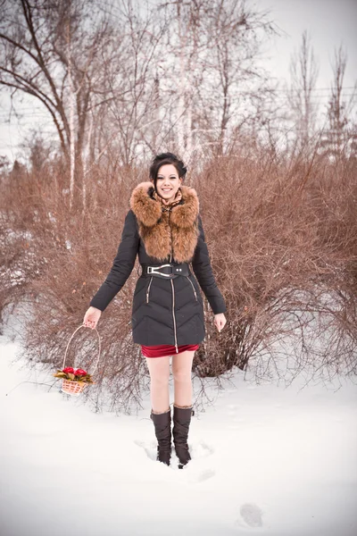 Retrato de una niña en un parque de invierno —  Fotos de Stock