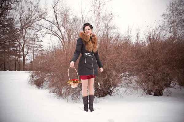Retrato de una niña en un parque de invierno —  Fotos de Stock