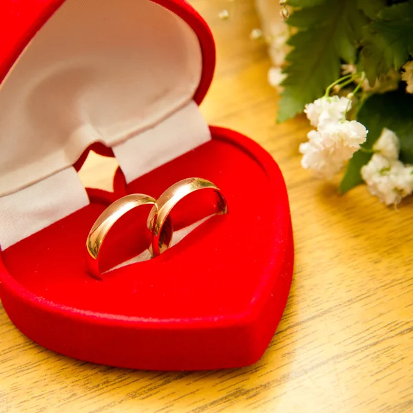 Velvet box with wedding rings — Stock Photo, Image