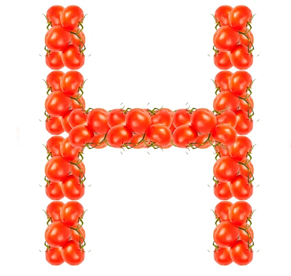 Letters of red tomatoes on white background — Stock Photo, Image