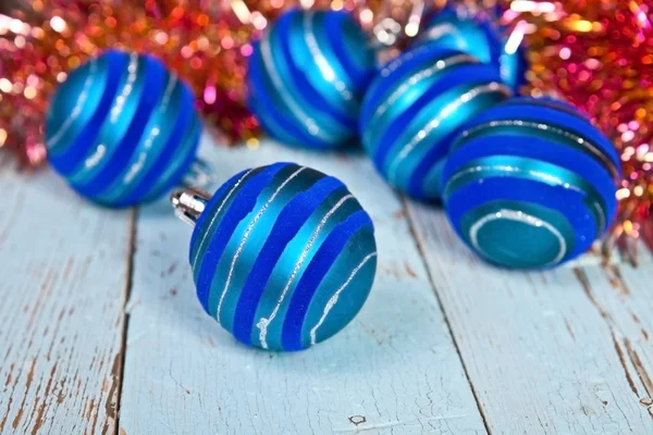 Blue Christmas balls, defocused background — Stock Photo, Image