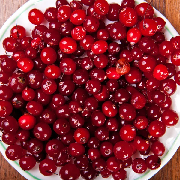 Preiselbeeren auf einer Untertasse auf einem hölzernen Hintergrund — Stockfoto