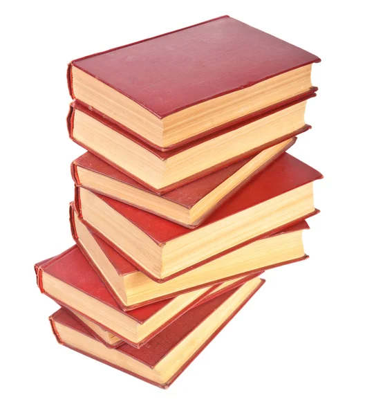 Stack of old books with yellowed pages on white background — Stock Photo, Image